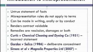 Misrepresentation Lecture 1 of 4 [upl. by Eelymmij]